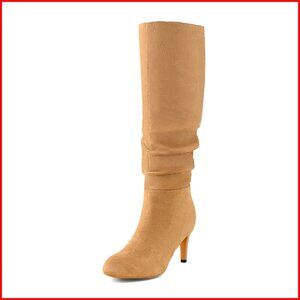 Knee High Suede Slouch Boots with Kitten Heel Round Toe